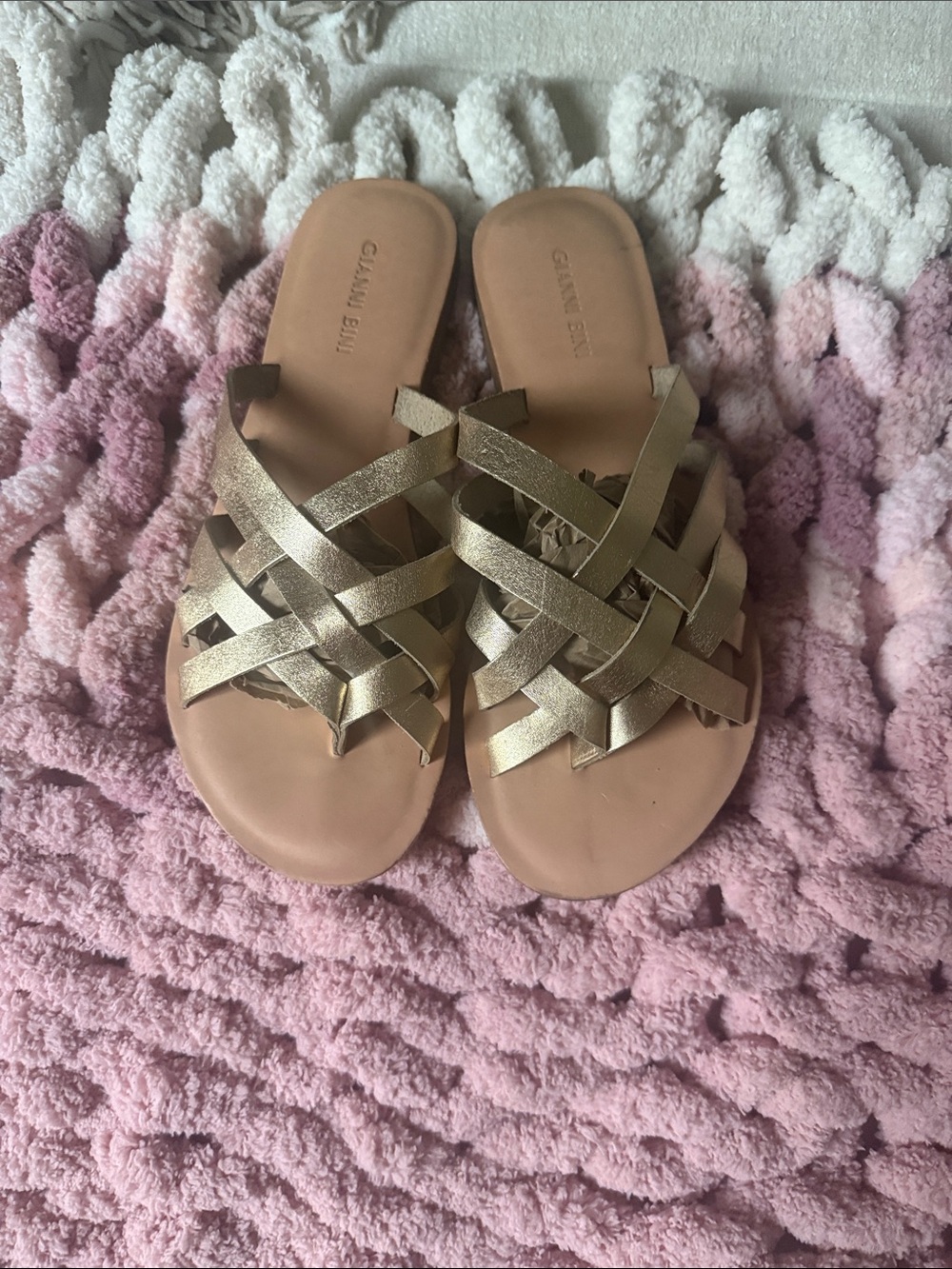 Gianni Bini Metallic Gold Woven Slide Sandals